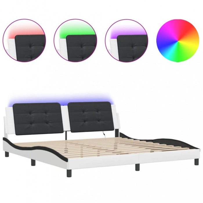 Cadru de pat cu LED fara saltea Zadar alb/negru 200x200 cm