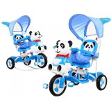 Tricicleta copii 2 in 1, balansoar cu melodii, parasolar, roti spuma EVA, Panda albastru