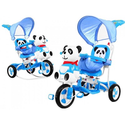 Tricicleta copii 2 in 1, balansoar cu melodii, parasolar, roti spuma EVA, Panda albastru foto