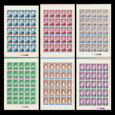 1990 Romania - 6 Coli intregi de 25 timbre Aniversari - Comemorari, LP 1246 MNH