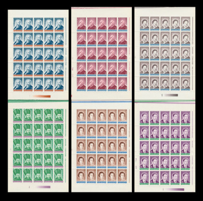 1990 Romania - 6 Coli intregi de 25 timbre Aniversari - Comemorari, LP 1246 MNH foto