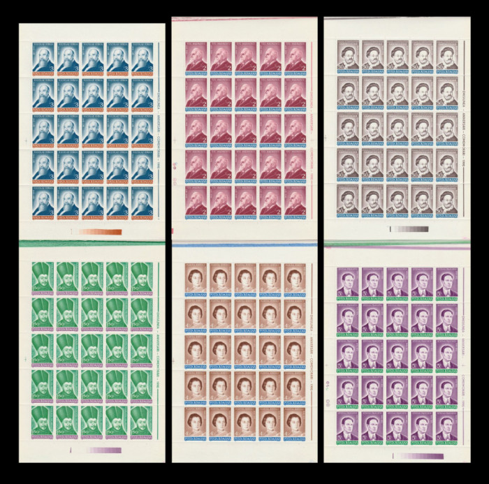 1990 Romania - 6 Coli intregi de 25 timbre Aniversari - Comemorari, LP 1246 MNH