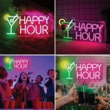 Cumpara ieftin Lampa LED Neon Roz Verde Alb &amp; Galben &quot;Happy Hour&quot; Cocktail 43x21cm