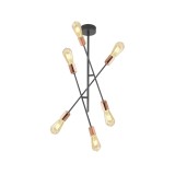 Candelabru Industrial Klausen Straight 6, Metal Negru si Cupru, 6xE27, 50x50x75 cm, Corp Iluminat Modern pentru Dining si Living, Design Elegant