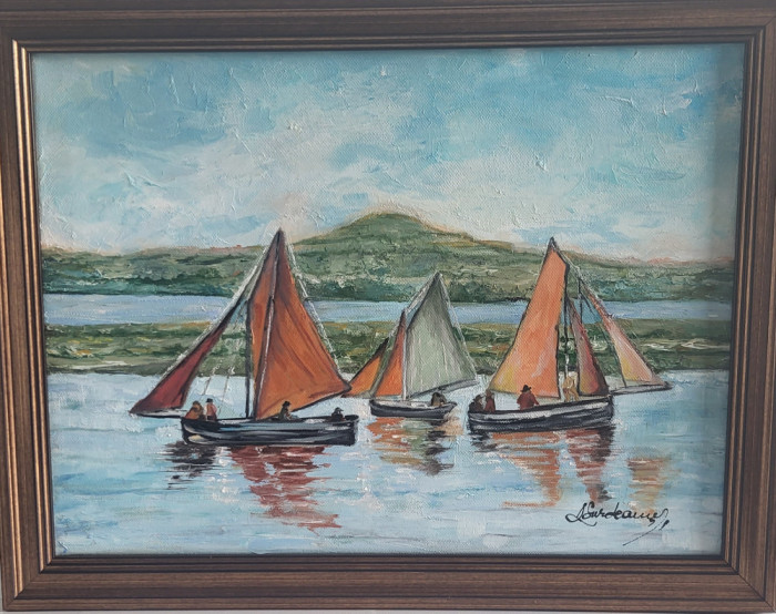 PICTURA ulei, TABLOU modern nou, - Pescari in Irlanda-, pictor roman consacrat