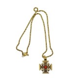 Cumpara ieftin Colier auriu 42 cm cu pandantiv cruce 23 x 23 mm, metal, dubla fata, detaliu rosu, lant crestin religios unisex, cadou si marturie botez