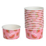 Set 12 pahare pentru inghetata,carton,imprimeu felie de pepene,240 ml