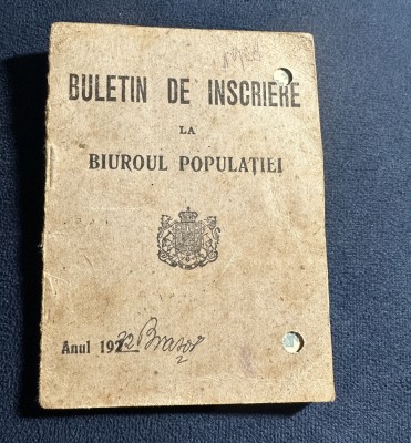 Buletin de &amp;icirc;nscriere la biroul populației 1932 / Brașov foto