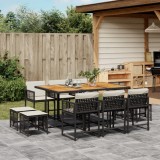 vidaXL Set mobilier de exterior cu perne, 11 piese, negru, poliratan 3211515
