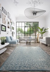 Covor Premium Belgian Model Valencia 22209-644, Marime 80 x 150 cm, Albastru, Antialergic, Polipropilena, Living, Dormitor, Sufragerie, Birou foto