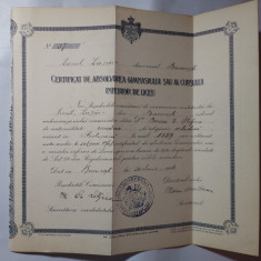 CERTIFICAT DE ABSOLVIRE LICEUL LAZAR SEMNAT DE C.LITZICA SI M.DIMITRESCU-1904