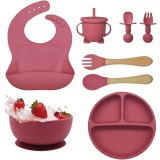 Set diversificare bebelusi din Silicon, Brivoo&reg;, farfurie cu ventuza, bol, tacamuri, cana, Roz Prafuit