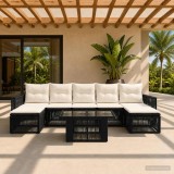 Cumpara ieftin Set de canapele pentru gradina 8 buc. Negru si Alb crem