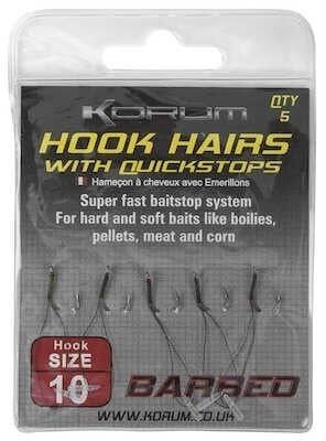 Carlige Legate KORUM Barbed Hook Hairs With Quickstops, Nr.10, 5buc/pac foto