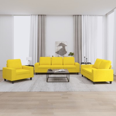 vidaXL Set de canapele, 3 piese, galben deschis, textil 3201871 foto