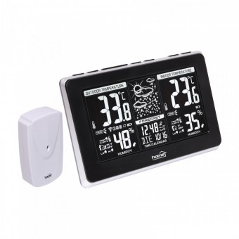 Termometru si higrometru, cu emitator extern Home HCW 25, LCD, negru, ceas foto
