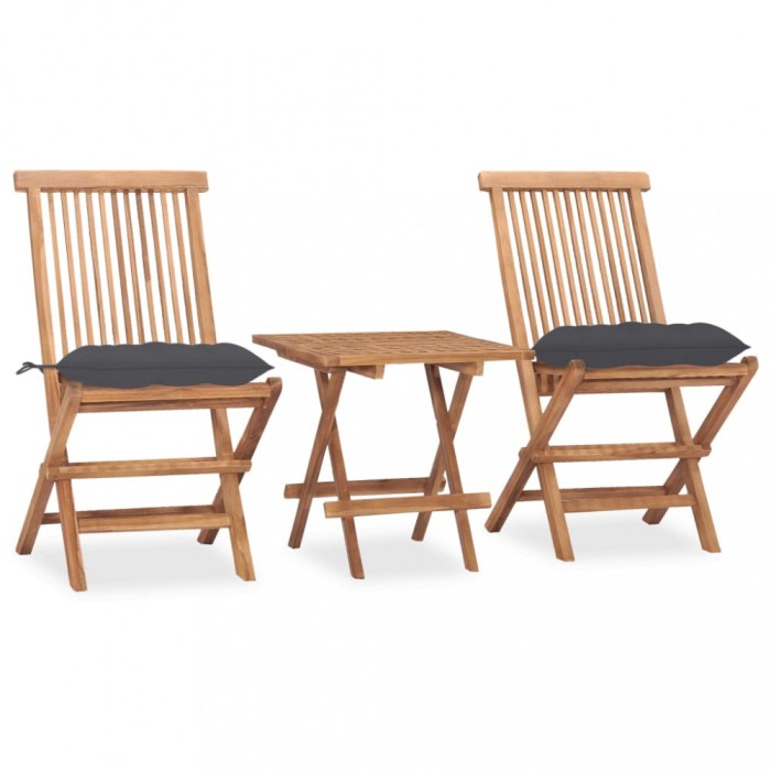 vidaXL Set mobilier exterior pliabil cu perne, 3 piese, lemn masiv tec 3063213