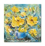 Cumpara ieftin Tablou impasto pictat manual, Flori galbenele, 40x40cm acril pe panza in relief efect 3D, Kenny Varniote