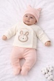 Set bebelusi 3 Piese Bumbac, Body Petrecut Iepuras, Pantaloni cu Botosei,