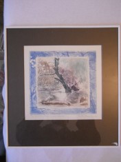 Gravura aquaforte color, Emilia Dumitrescu(1921-2005) &amp;quot;Cetatea de ape a Brailei&amp;quot; foto