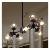Lustra Sferă Moleculară cu 8 globuri de sticlă fumurie, dulie E27, corp negru, diametru 90cm