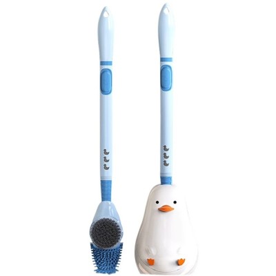 Perie de Toaleta, Flippy, cu Suport de Perete, Recipient Detergent, 2 Tipuri de Perii, Model Rata, Albastru foto