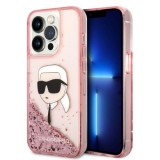 Husa pentru Apple iPhone 14 Pro, Karl Lagerfeld, Glitter Karl&#039;s Head, Roz