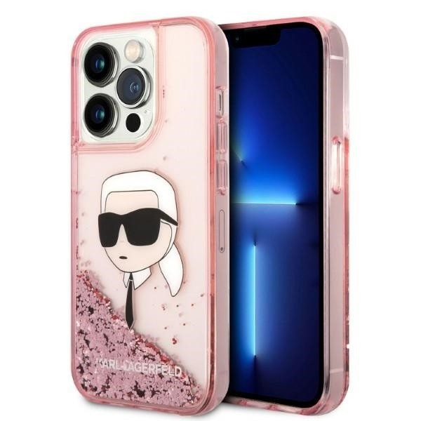 Husa pentru Apple iPhone 14 Pro Max, Karl Lagerfeld, Glitter Karl&#039;s Head, Roz