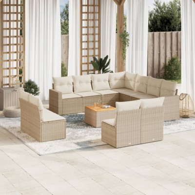vidaXL Set canapele de grădină cu perne, 12 piese, bej, poliratan 3256513 foto