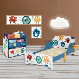 Pat junior din lemn 140x70 cm Ginger Home cu laterale protectie si polita Monster