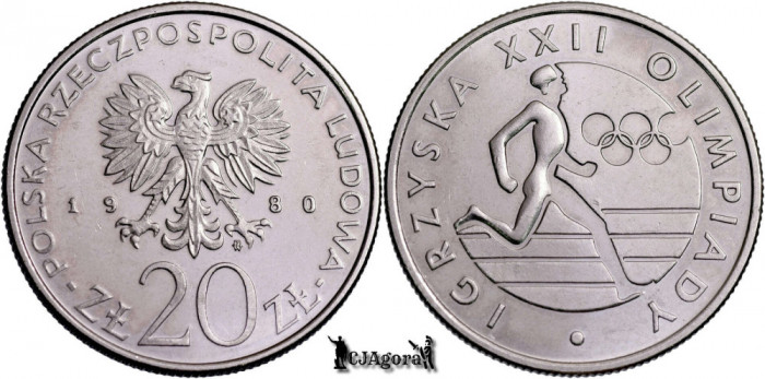 1980, 20 Złotych - Jocurile Olimpice de vară din 1980 - Polonia | Y 108
