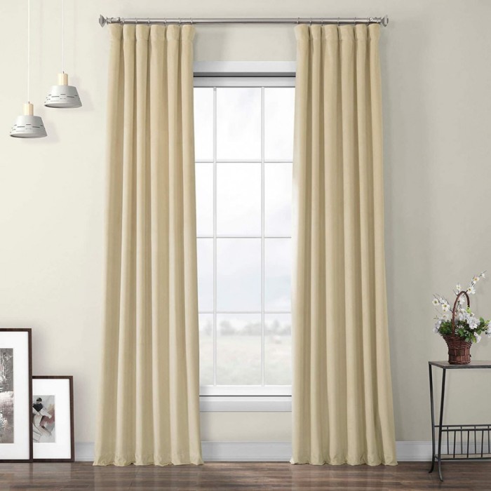Draperie din catifea cu rejansa din bumbac tip fagure, Madison, 200x270 cm, densitate 700 g/ml, Crem, 1 buc