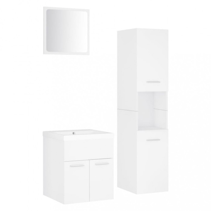 Set mobilier de baie, alb, lemn prelucrat