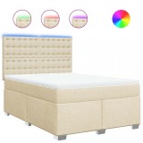 Cumpara ieftin Pat box spring cu saltea, crem, 140x200 cm, textil