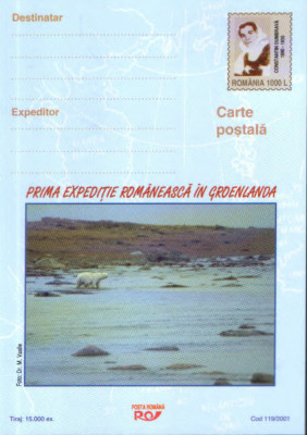 Romania - Intreg postal CP necirculat 2001-Prima exped.romaneasca in Groenlanda foto