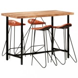 vidaXL Set de bar, 5 piese, lemn masiv și piele naturală 278764