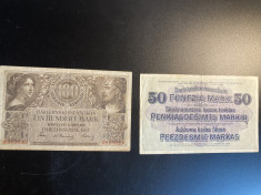 LITHUANIA 50+100 Mark -1918 banknote Poland Germany OST RARE foto