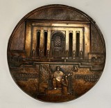 Plachetă Veche Cupru Armenia &ndash; Alfabetul Armenesc &amp; Matenadaran Erevan, semnată A. Adamyan, 26 cm (1978)