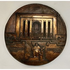 Plachetă Veche Cupru Armenia &ndash; Alfabetul Armenesc &amp; Matenadaran Erevan, semnată A. Adamyan, 26 cm (1978)