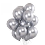 Set 25 Baloane Latex Chrome Argintiu 30cm Sidefate Ropet - Aniversare, Petrecere, Nunta, Botez - Decoratiuni Evenimente