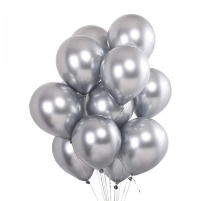 Set 25 baloane Latex Chrome 30cm, Argintiu, Sidefate, Ropet foto