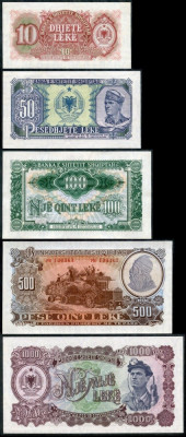 Bancnota Albania 10 - 1.000 Leke 1957 - P28-32 ( set complet x5 ) foto