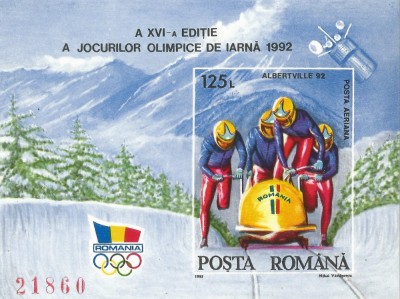 Romania, LP 1276/1992, J.O. de Iarna, Albertville, colita nedantelata, MNH foto