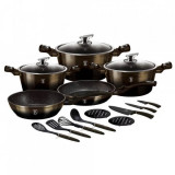 Set oale si tigai marmorate 17 piese, cu capace Shiny Black Berlinger Haus BH 7146