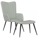 VidaXL Scaun de relaxare cu taburet, gri deschis, catifea
