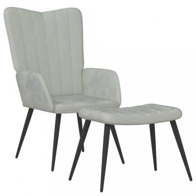 vidaXL Scaun de relaxare cu taburet, gri deschis, catifea foto