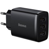 Incarcator retea Baseus Compact 17W, Fast Charge, 3 x USB 5V/2.1A, negru CCXJ020101