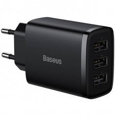 Incarcator retea Baseus Compact 17W, Fast Charge, 3 x USB 5V/2.1A, negru CCXJ020101