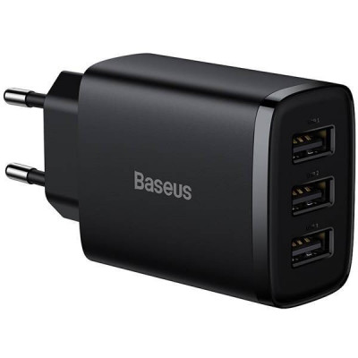 Incarcator retea Baseus Compact 17W, Fast Charge, 3 x USB 5V/2.1A, negru CCXJ020101 foto