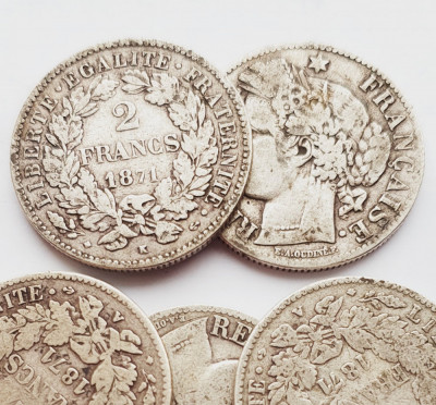 239 Franta 2 Francs 1871 Reverse Legend km 817 argint foto